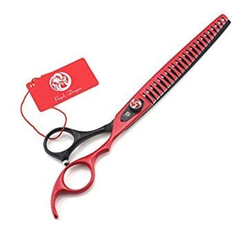 Purple Dragon 8.0 inch Professional Pet Grooming Scissor - Dog Chunker Shears - Adult Animal Thinning Hair Shears for Pet Groomer or Family DIY (Red) - Image 1
